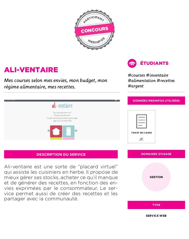 Fiche service du prototype Ali-ventaire